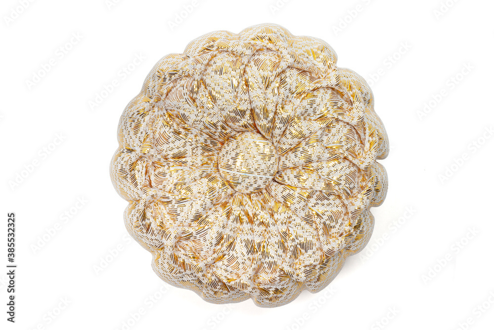 Top view of handmade gift pumpkin pillow for auspicious ceremony isolated on white background included clipping path. Top view of handmade gift pumpkin pillow for auspicious ceremony isolated on white background included clipping path.