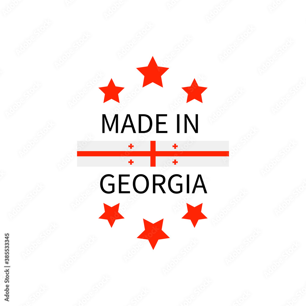 Made in Georgia label. Quality mark vector icon isolated on white. Perfect for logo design, tags, badges, stickers, emblem, product packaging, etc Made in Georgia label. Quality mark vector icon isolated on white. Perfect for logo design, tags, badges, stickers, emblem, product packaging, etc