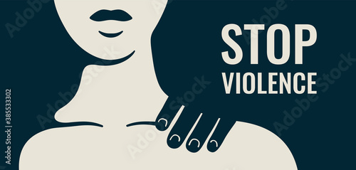 Valokuvatapetti Stop Violence against women banner with silhouette strong woman and male arm on her shoulder