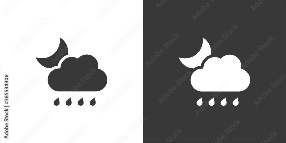 Raindrops, cloud and moon. Isolated icon on black and white background. Weather vector illustration Raindrops, cloud and moon. Isolated icon on black and white background. Weather vector illustration