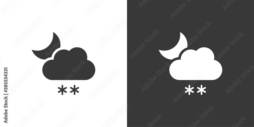 Snow, cloud and moon. Isolated icon on black and white background. Weather vector illustration Snow, cloud and moon. Isolated icon on black and white background. Weather vector illustration