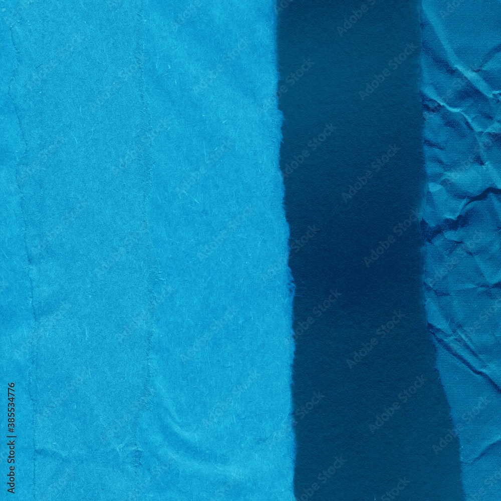 Blue torn paper collage close-up. Texture made from various paper and ...