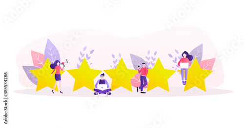 Flat illustration with golden rating people. Rating people in flat style on white background. Vector illustration. © Hanna