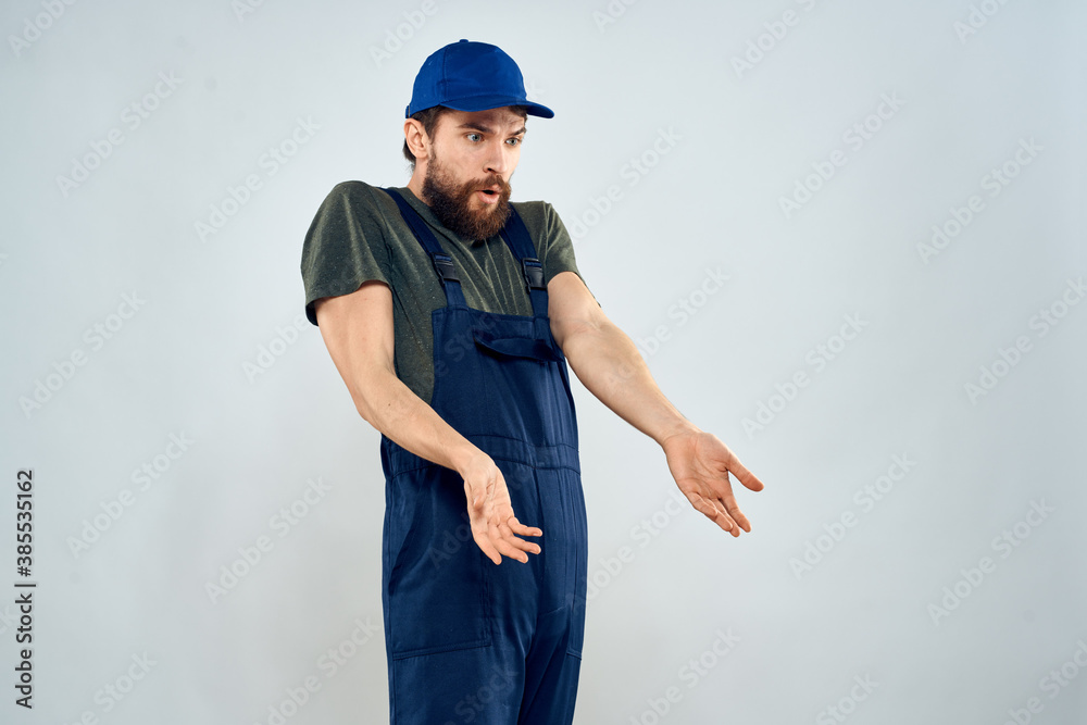 Worker man with box delivery packing work service Worker man with box delivery packing work service