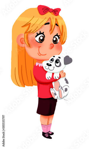 Happy girl with cute puppy