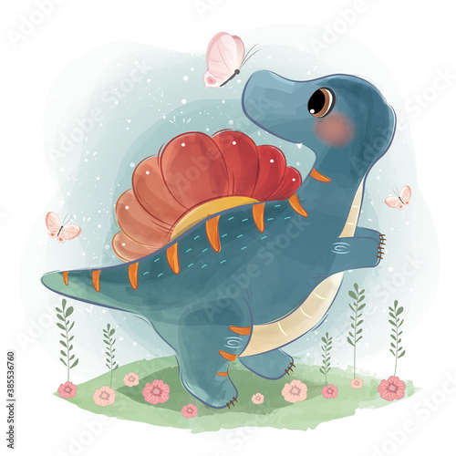 Spinosaur Playing WIth Little Birds