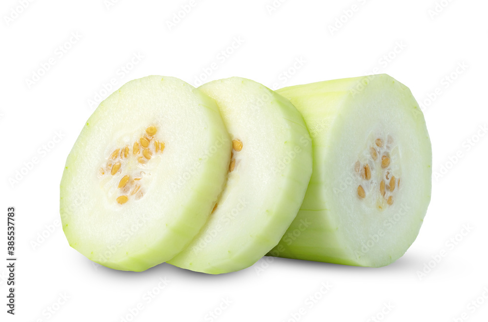 peeled winter melon sliced isolated on white background