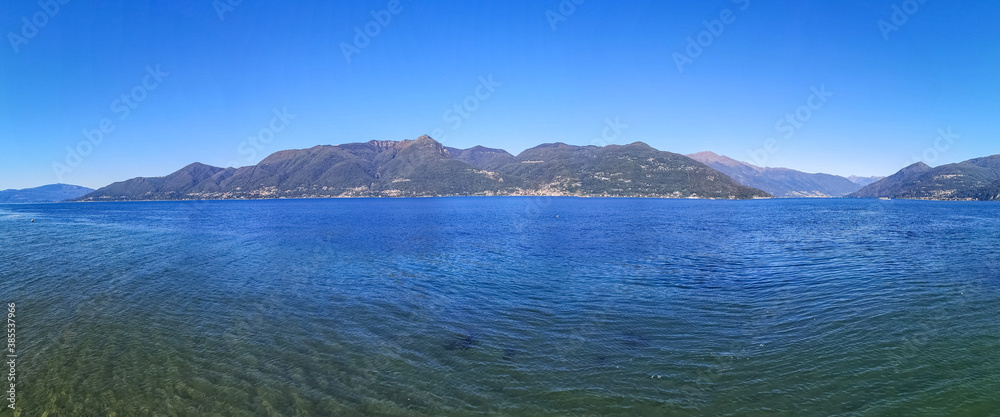 ultra wide panorama of the Lake Maggiore
