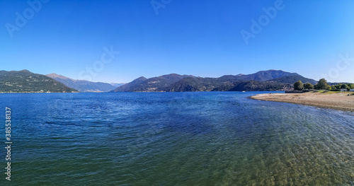 ultra wide panorama of the Lake Maggiore from Germignaga