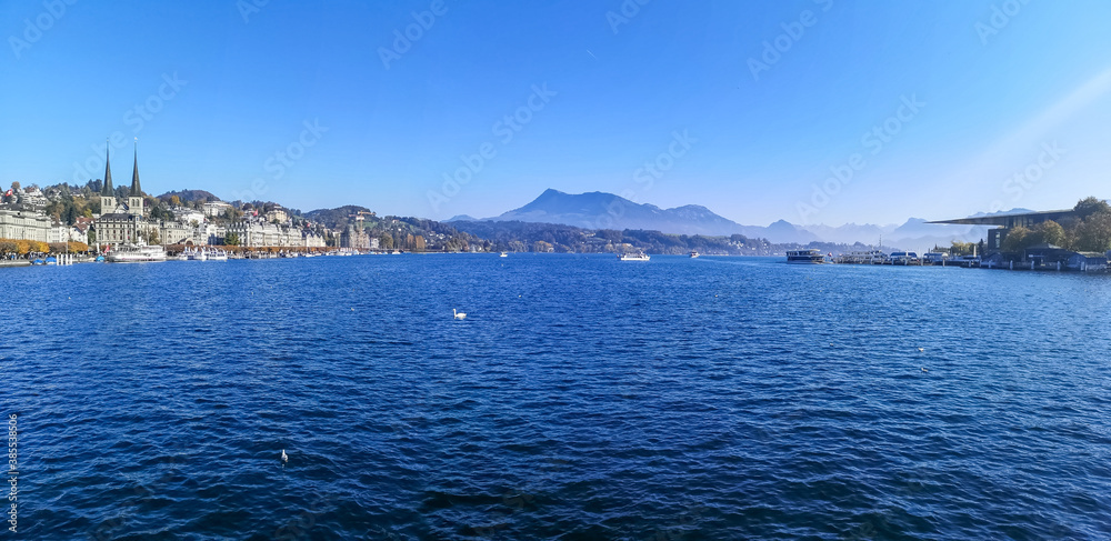ultra wide panorama of Luzern and the Lake of Lucerne