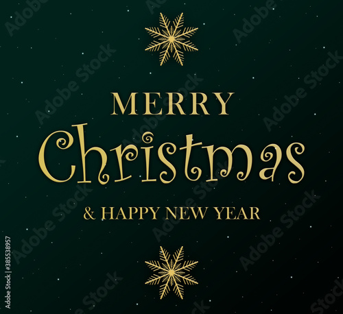Merry Christmas banner with a  golden snowflakes on green background. Happy new year. Happy holidays. Christmas posters  postcards  cards. 3D rendering
