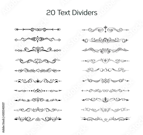 Set of hand drawn text dividers, line borders, vignettes. Elegant lines, borders, separators, page decor, or for making frames. Easily editable floral ornate design elements for web and prints