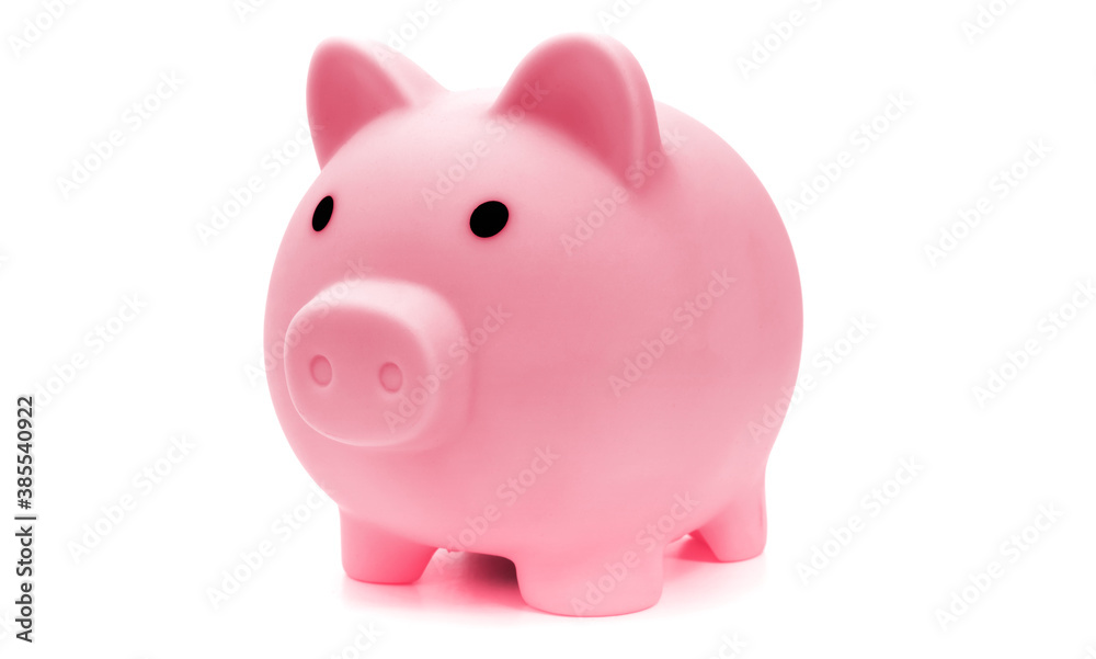 Money box piggy bank on white background as financial saving concept