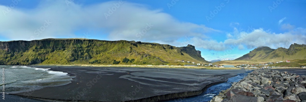Iceland-panoramic view of Vík, the southernmost village in Iceland
