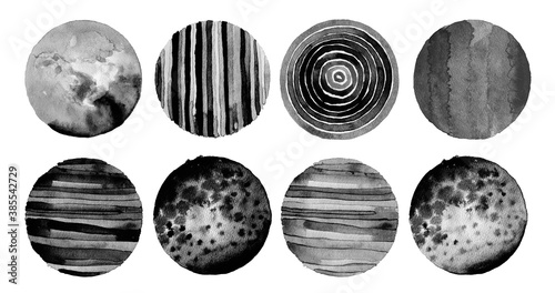 Fototapeta Naklejka Na Ścianę i Meble -  Black and white Abstract acrylic and watercolor circle painting background. Texture paper. Isolated. Collection.