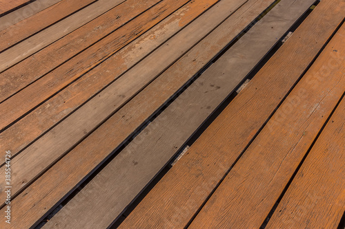 A boardwalk of wooden slats on the settlement of Ko Panyi in Phang Nga Bay, Thailand