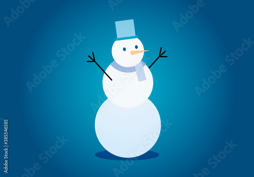 Muñeco de nieve con gorro azul en fondo azul.