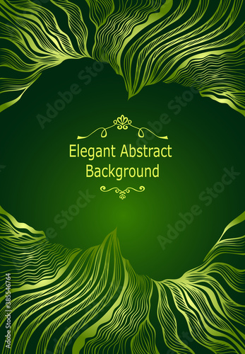 Template background with  abstract line art pattern in green for visited  card or Post Card or for package of cosmetic or  perfume  or for label  for tea and other things