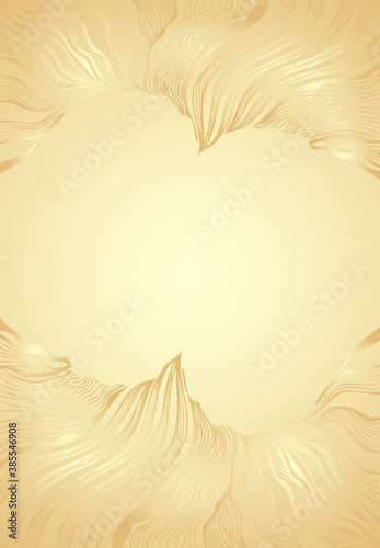 Template background with  abstract line art pattern in gold beige colors for visited  card or Post Card or for package of cosmetic or  perfume  or for label