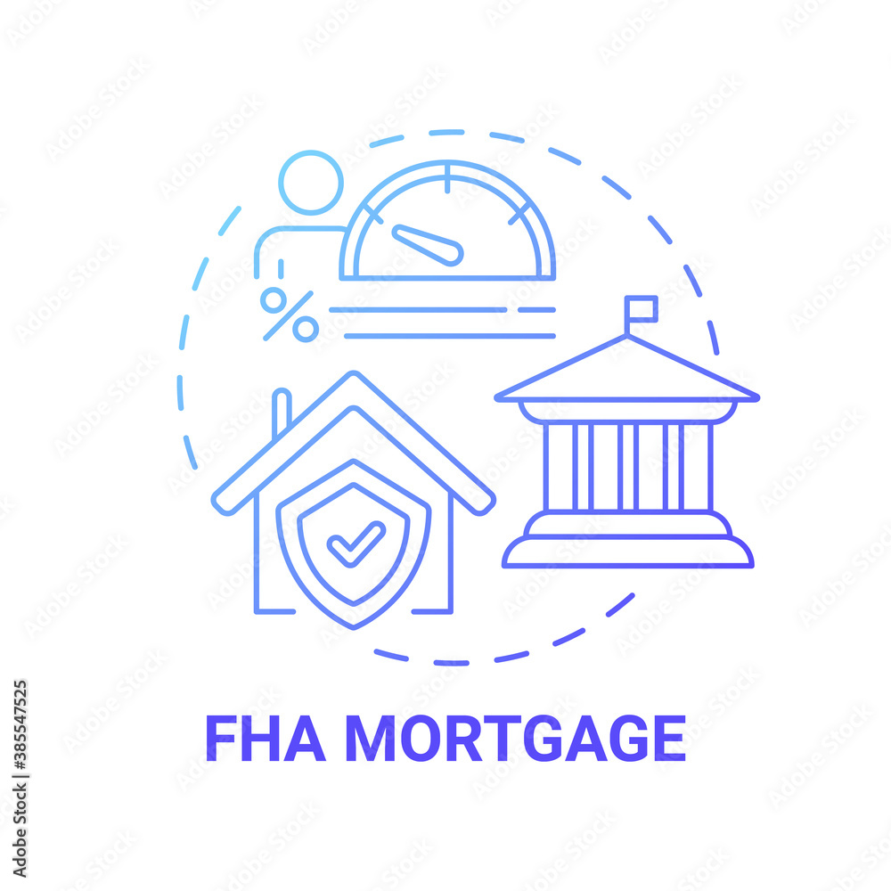 FHA mortgage concept icon. Federal housing administration type idea thin line illustration. Low loan balance. Low-to-moderate-income borrowers. Home purchase. Vector isolated outline RGB color drawing