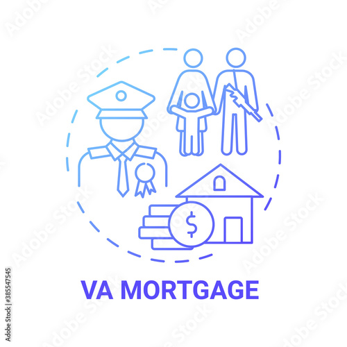 VA mortgage concept icon. Veterans affairs type idea thin line illustration. VA-backed home loan. Mortgage lender. Refinance rate. Military benefits. Vector isolated outline RGB color drawing