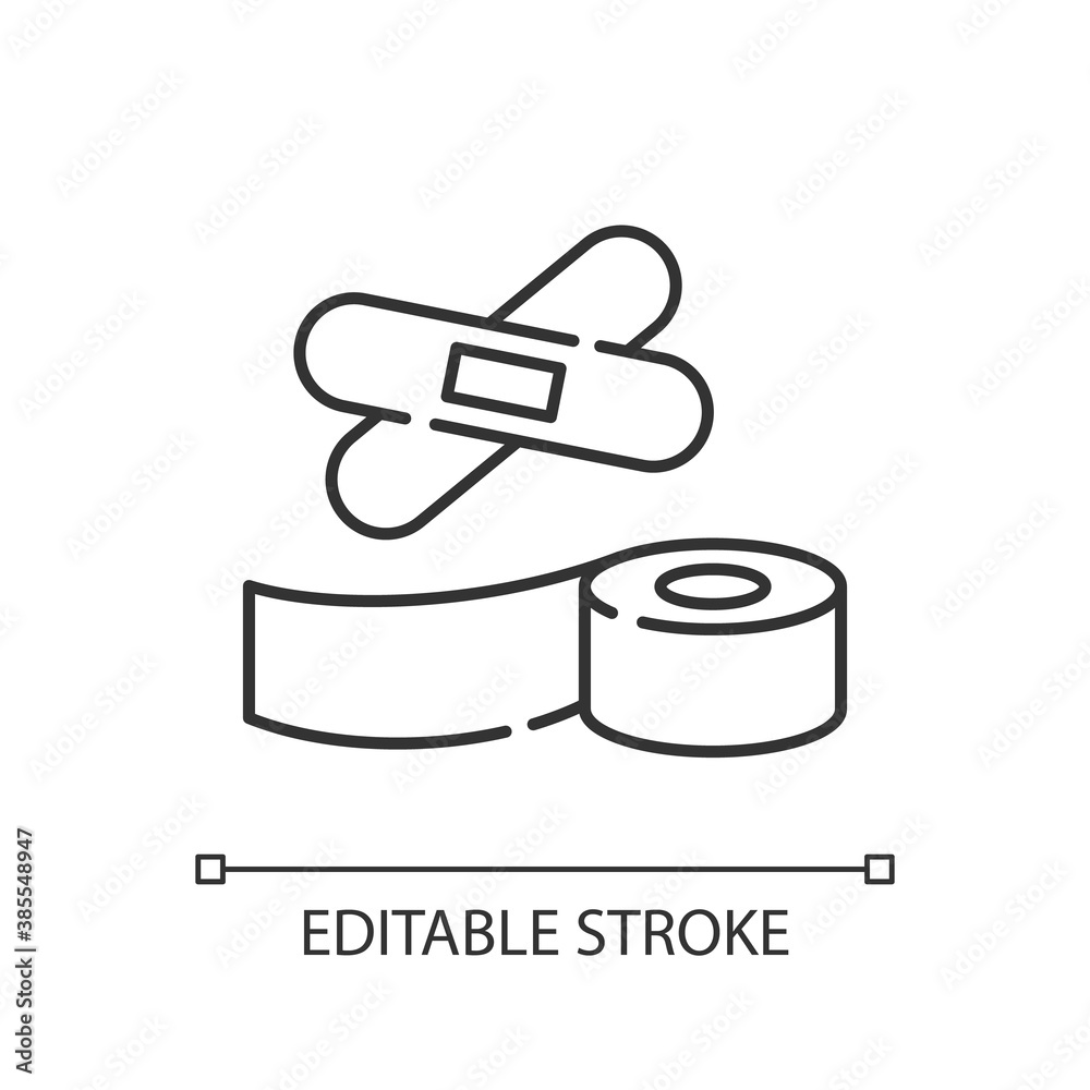 Plasters and medical tape linear icon. Sticky wrap for injury treatment