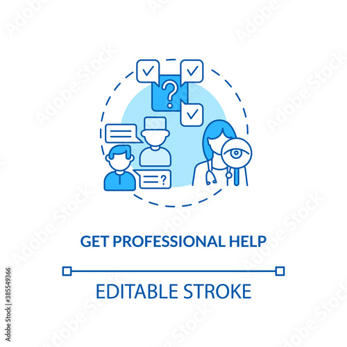 Get professional help concept icon. Telemedical consultation. Innovational doctor services. Medical improvement idea thin line illustration. Vector isolated outline RGB color drawing. Editable stroke