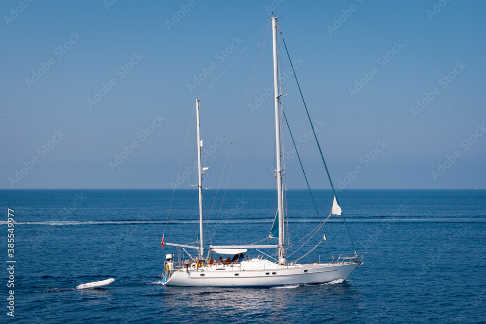 white yacht on the sea, greece, corfu