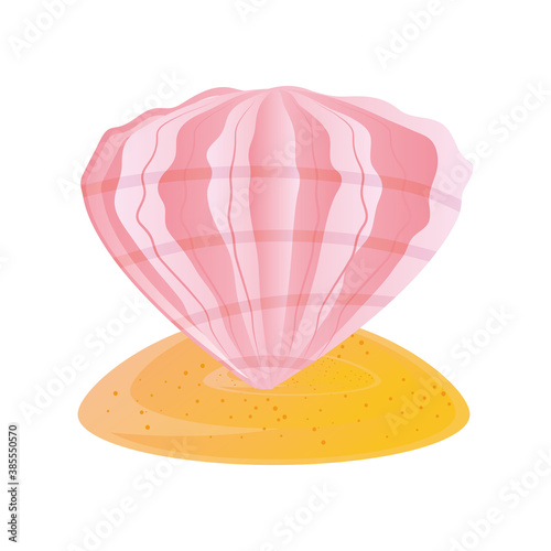 summer vacation travel, shell in the sand detailed style