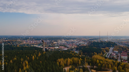 Aerial drone views from City of Lahti in southern Finland. 2020.