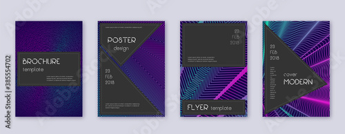 Black brochure design template set. Neon abstract 