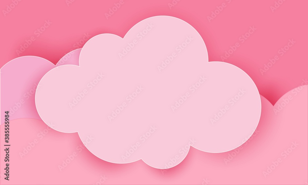 Pink Sky with Clouds. valentines Cartoon Background. Bright Illustration for Design.