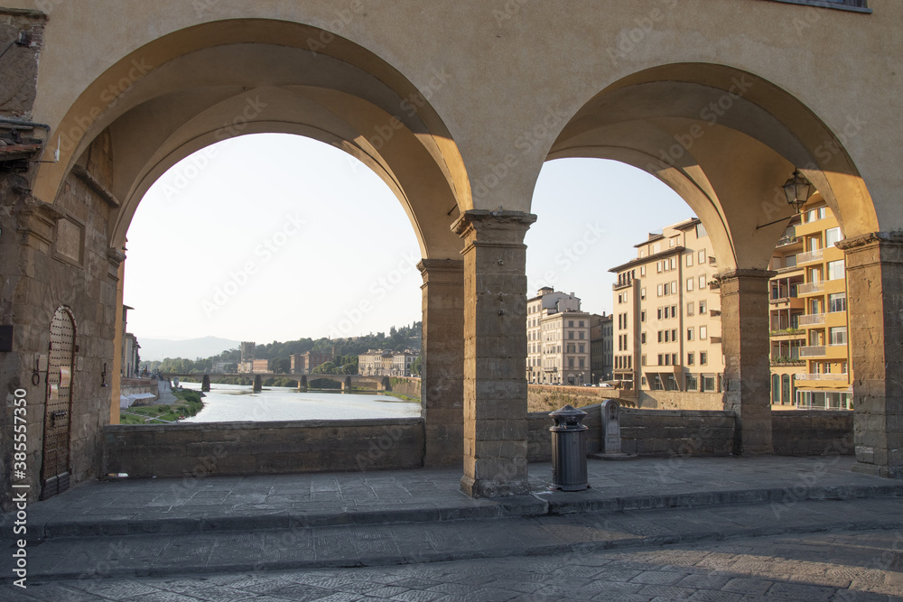 Structures along the Arno River in Florence, Tuscany, Italy