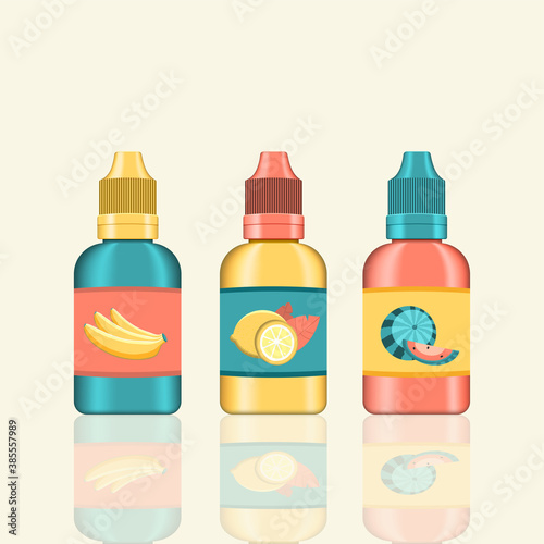 Set of e-liquid for vaping. Flavored e liquid for electronic cigarette. realistic vector illustration.