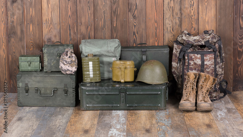 military boxes and soldiers' uniforms © serikbaib