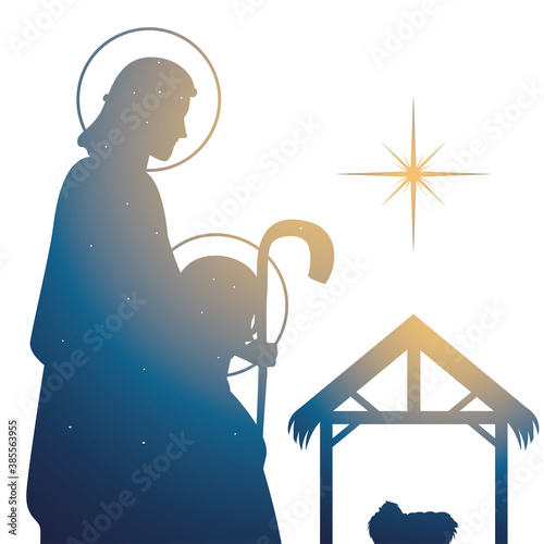 nativity, gradient silhouette mary and jospeh manger star