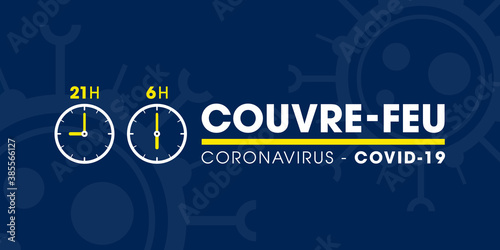 Couvre-feu dans les grandes métropoles de France - pandémie du coronavirus covid19 - déplacement interdit de 21h à 6h - icône de pendule - illustration vectorielle