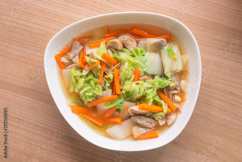 healthy food stir fried Chinese Cabbage with carrot and  mushroom