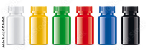 Colored Medical Bottles set. Non-transparent version. 