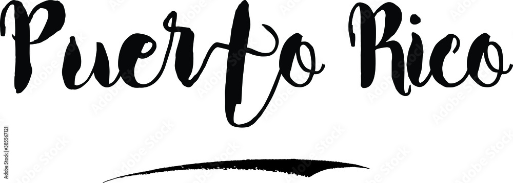 Fototapeta premium Puerto RicoCursive Bold Text Calligraphy White Color Text On Black Background