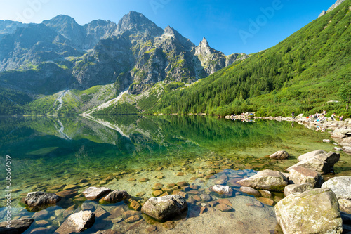 emerald Morskie Oko lake in High Tatra mountains in Poland