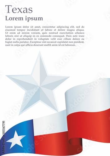 Flag of Texas, State of Texas. Template for the award, an official document with the flag of the state of Texas. Bright, colorful vector illustration.