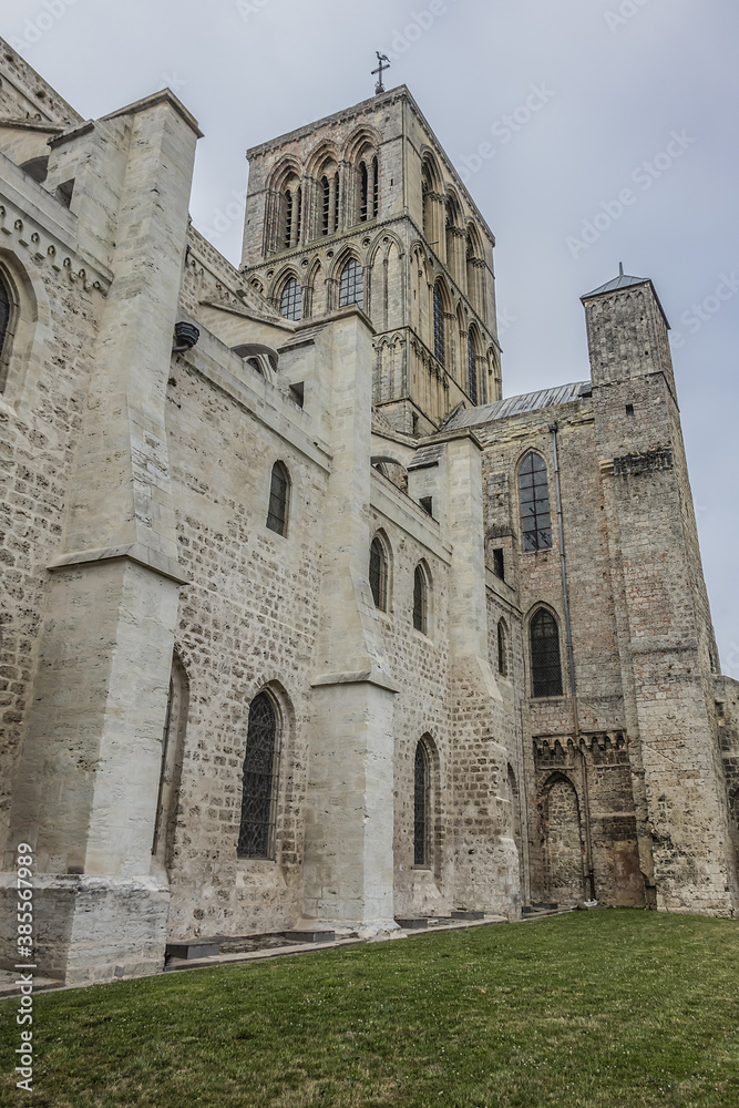 Architectural fragments of Fecamp Abbey. Fecamp Abbey (Abbaye de la Trinite de Fecamp) founded in 658 for nuns. Fecamp, department of Seine-Maritime, Haute-Normandie region, France. 
