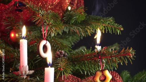 Christmas tree with candles starts burning - Christmas Holiday Season Fire Safety