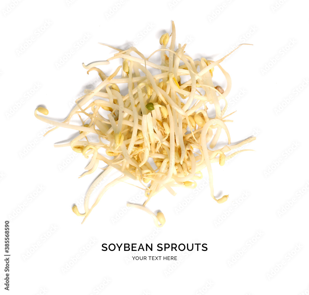 Creative layout made of soya bean sprouts on the white background.. Flat lay. Food concept.  