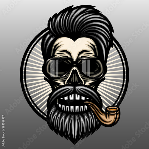 Barber skull with smoking pipe