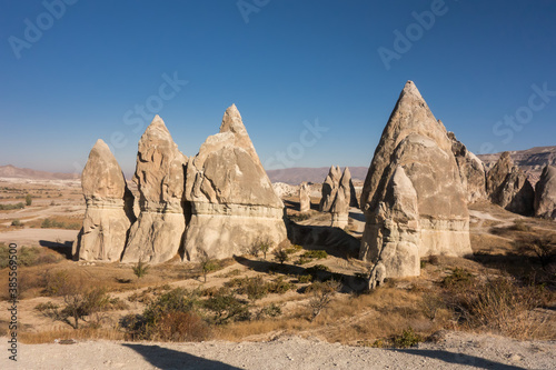 View of Cappadocia. Turkey. A geological formation consisting of volcanic tuff with cave dwelling. Cave monastery in Goreme Central Anatolia. © dechevm