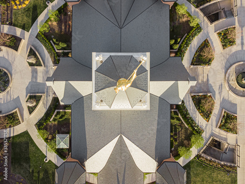 Aerial view of the pinnacle of Provo City Center Temple