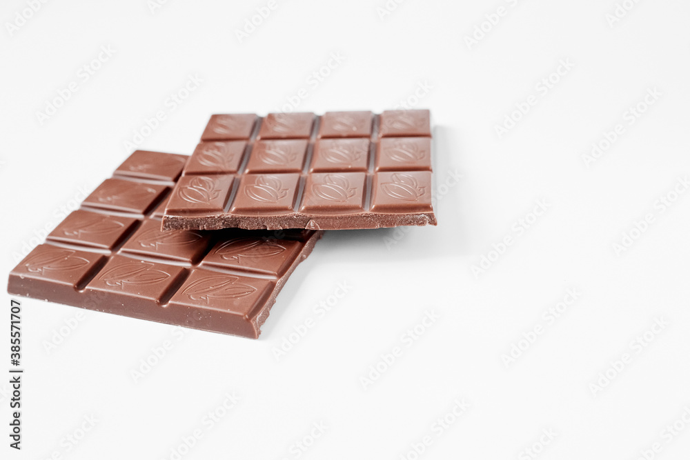 close up a chocolate bar isolated on white background