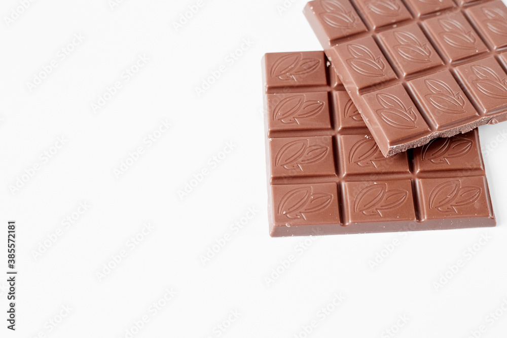 close up a chocolate bar isolated on white background